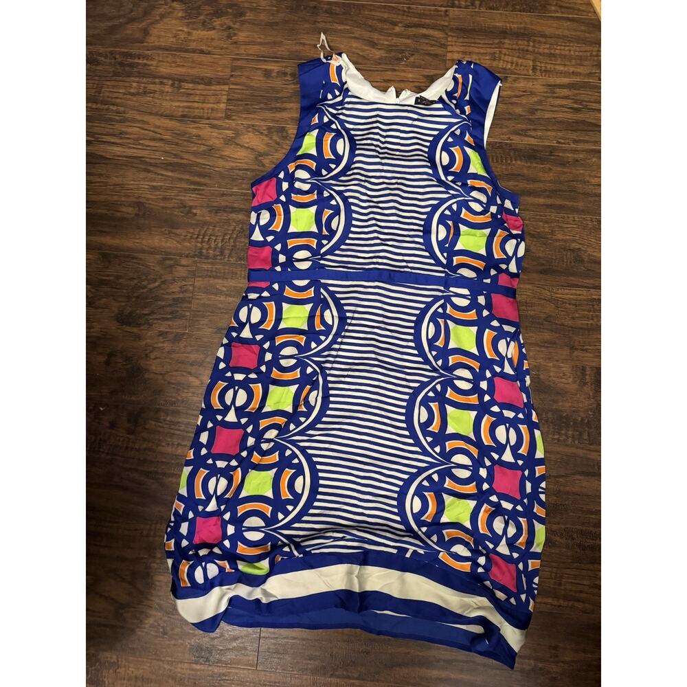 Signature Robbie Bee Womens Multicolor Round Neck Striped A-Line Dress Sz:18